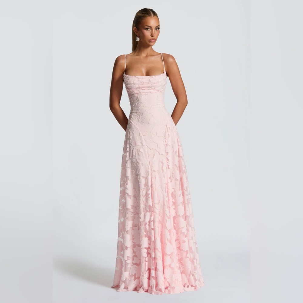 NWT BABYBOO Blush Pink Francis Maxi Dress Gown, Size SMALL